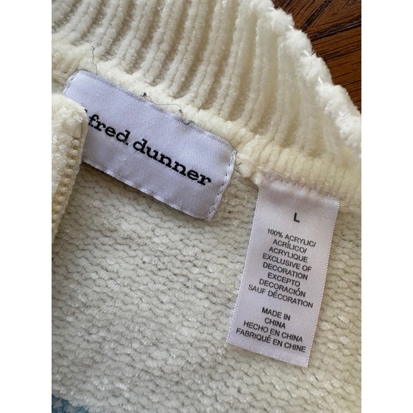 Alfred Dunner Womens Chenille Striped Floral Embroidered Mock Neck Zip Sweater L - Picture 7 of 7